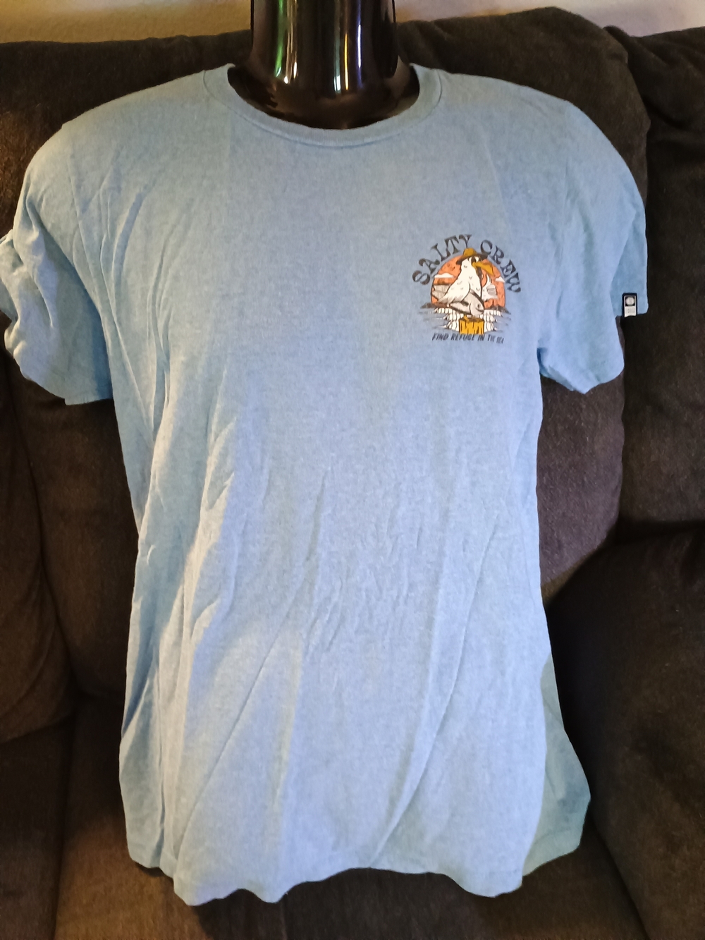 Salty Crew Mens Medium Blue Pelican Fishing Graphic T Shirt Find Refuge in Sea